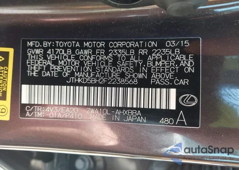2015 Lexus Ct 200H from USA, damaged, VIN JTHKD5BH2F2238568
